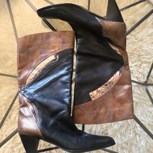 80’s vintage Sz 9 Leather BLK/Bronze metallic boot